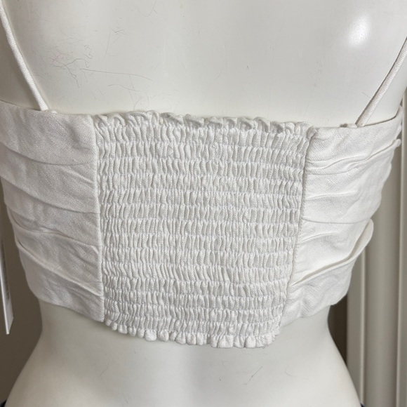 Reformation Louise Linen Top White fitted bodice cropped smocked back Sz 10 NEW - Picture 7 of 10